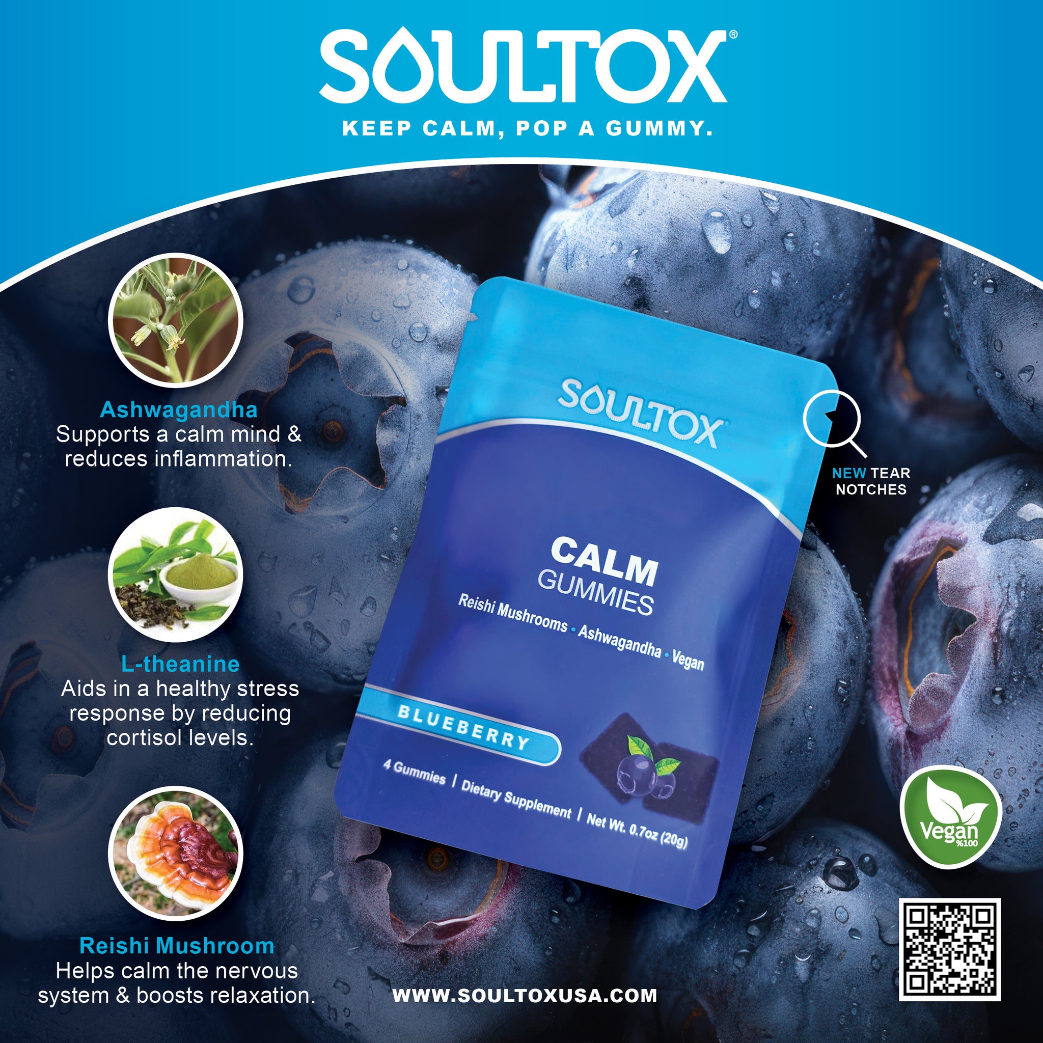Soultox CALM Ashwagandha Reishi Mushroom Gummies