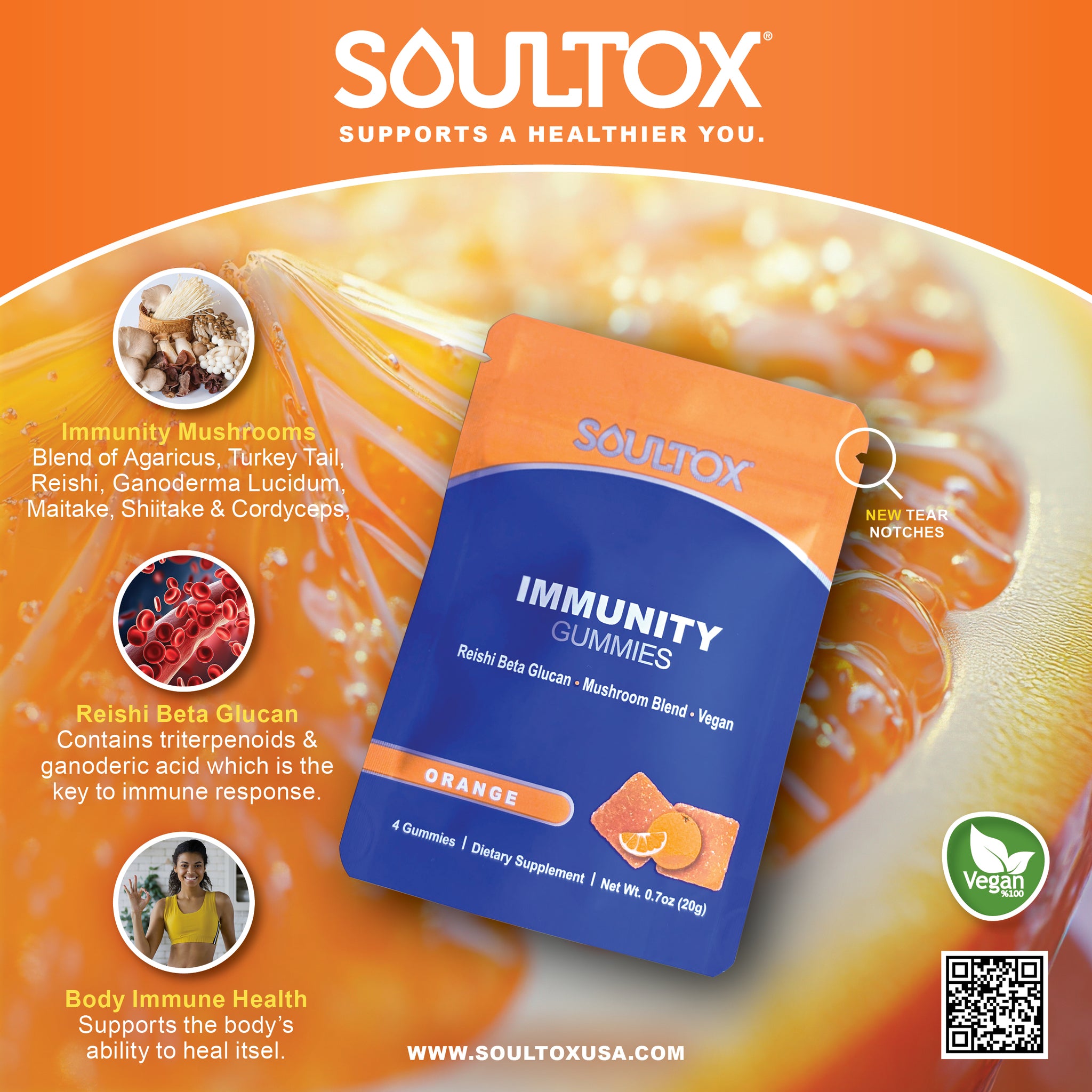 Soultox IMMUNITY Reishi Mushroom Beta Glucan Gummies